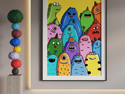 Abstract Painting With Colorful Monsters In Vibrant Colors And Playful Expressions 3d model