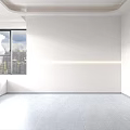 Warm Modern Minimalist Living And Dining Room With Soft Sectional Sofa And Curved Floor Lamp