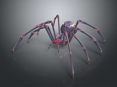 Artistic Sci Fi Spider 3D Model With Dark Body Pink Red Legs And Red Eyes 3d model