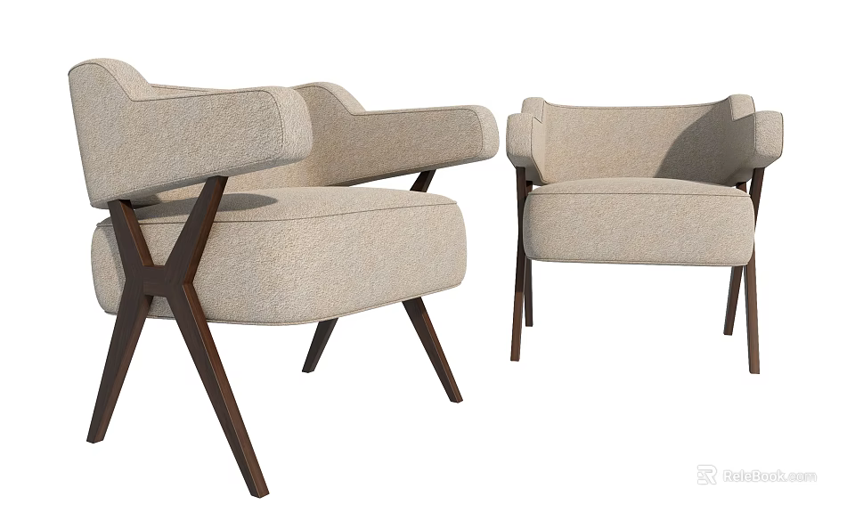 Modern Single Sofa Chair Design With Beige Fabric And Wooden Legs 3d model 