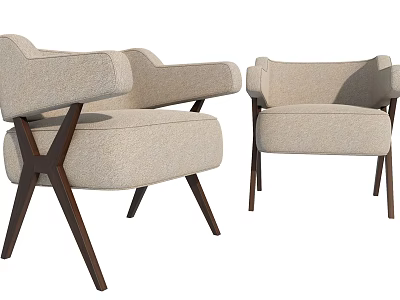 Modern Single Sofa Chair Design With Beige Fabric And Wooden Legs 3d model
