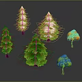 Different Types of Colorful Trees with Various Shapes and Green Orange Foliage