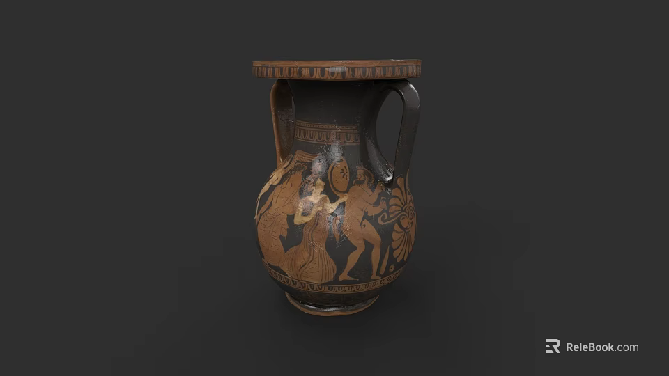 Ancient Greek Style Ceramic Vessel With Two Handles And Decorative Figures 3d model 