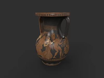 Ancient Greek Style Ceramic Vessel With Two Handles And Decorative Figures 3d model