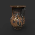 Ancient Greek Style Ceramic Vessel With Two Handles And Decorative Figures