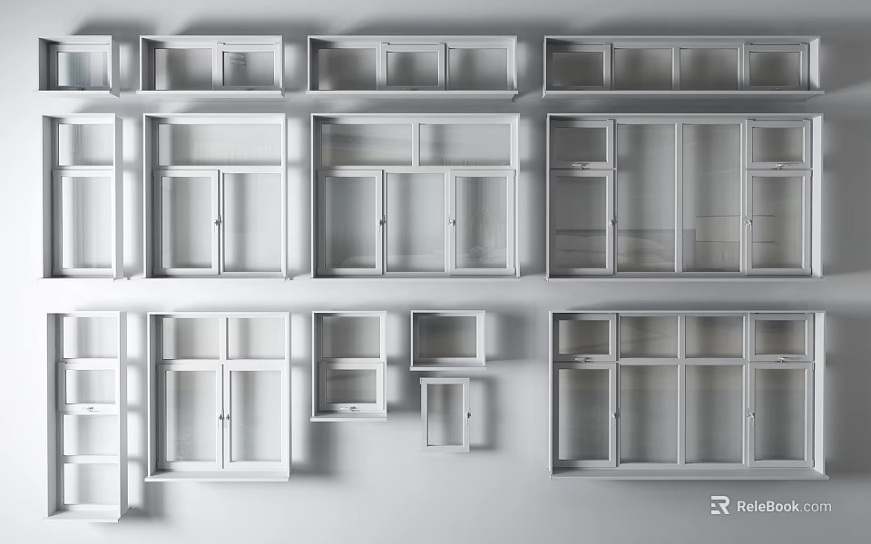 Casement Windows Various Styles With White Frame Modern Design For Home 3d model 