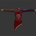 Traditional Embroidered Robe With Red Body Blue Gray Sleeves And Gold Trim