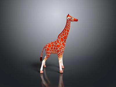 Orange And White Patterned Giraffe Toy Standing On Dark Background With Reflection 3d model