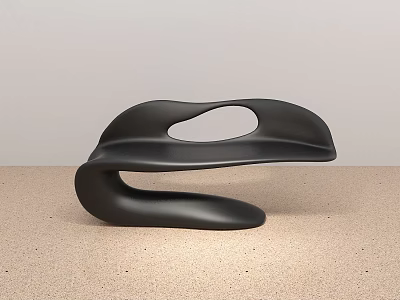 Modern Black Curved Public Chair With Hollow Out Design On Light Floor 3d model