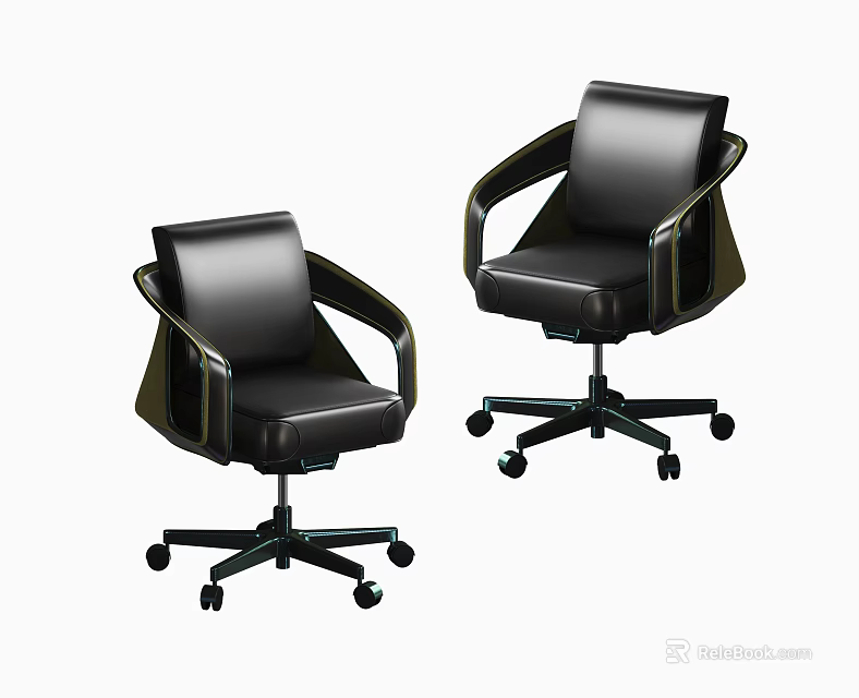 Black Leather Office Chairs with Ergonomic Armrests and Sturdy Wheeled Base 3d model 