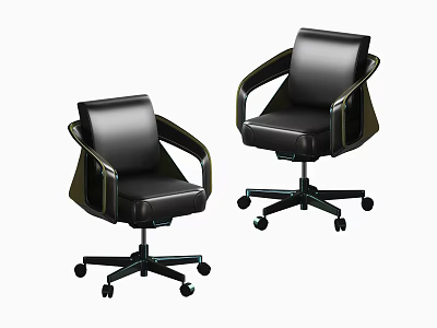 Black Leather Office Chairs with Ergonomic Armrests and Sturdy Wheeled Base 3d model
