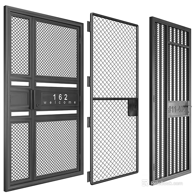 Modern Metal Swing Door With Grid Design Welcome Sign And 162 3d model 