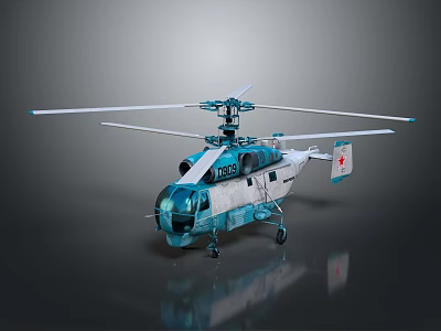 Detailed Blue and White Medical Helicopter Model With Red Cross Symbol And Rotors 3d model