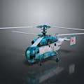Detailed Blue and White Medical Helicopter Model With Red Cross Symbol And Rotors