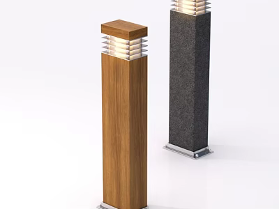 Outdoor Column Lights With Wooden And Black Stone Design For Garden Decor 3d model