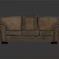 Modern Brown Three Seater Sofa With Two Tone Cushions And Curved Armrests