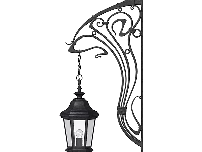 Classic Wall Mounted Outdoor Light with Wrought Iron Decoration and Glass Shade 3d model