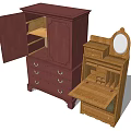 Vintage Wooden Wardrobes With Drawers Glass Cabinet Doors And Mirror Storage