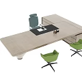 Dark Office Desk Featuring Black Mat Documents Pen Gray Chair And Two Green Wheeled Chairs
