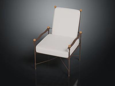 Elegant Modern Accent Chair With White Upholstered Seat Back And Brass Metal Frame Round Accents 3d model
