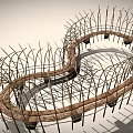 Wooden Arched Road Structure With Curved Path And Support Poles