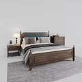 Wooden Double Bed With Gray Beige Pillows Nightstands Table Lamp Small Decor And Gray Rug
