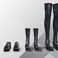 Black Leather Shoes Collection Including Ankle Mid Calf And Over The Knee Platform Boots