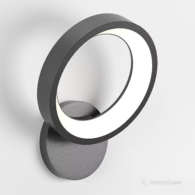 Modern Circular Wall Lamp with Black Frame and Soft White Illumination 3d model