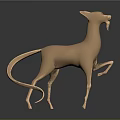 Bronze Dog Sculpture In Standing Pose With Curved Tail Design