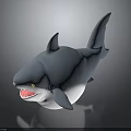 Blue And White Cartoon Style Shark 3D Model With Open Mouth And Yellow Eyes