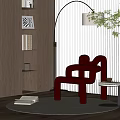 Modern Red Curved Accent Chair In Living Room With Floor Lamp Round Rug Side Table