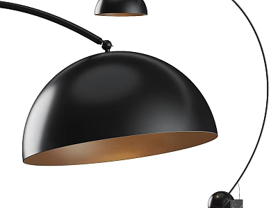 Modern Black Shade Floor Lamp With Curved Arm And Golden Interior 3d model