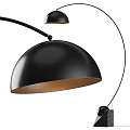 Modern Black Shade Floor Lamp With Curved Arm And Golden Interior