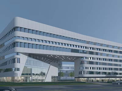 Modern Office Building With Glass Curtain Wall And Contemporary Geometric Architectural Design 3d model