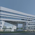 Modern Office Building With Glass Curtain Wall And Contemporary Geometric Architectural Design
