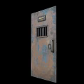 Heavy Duty Security Door With Rustic Metal Finish Barred Window And Secure Lock