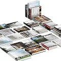 Books And Magazines With Diverse Covers Featuring Architecture And Scenery