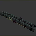 Long Modern Mechanical Structure With Black Body Red Blue Accents And Tech Design