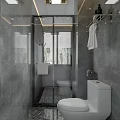 Sleek Modern Grey Marble Bathroom With Black Framed Glass Shower Enclosure And Practical Bath Fixtures