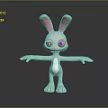 Cute White 3D Rabbit With Pink Ears Blue Eyes And Outstretched Arms On Gray Reflective Surface