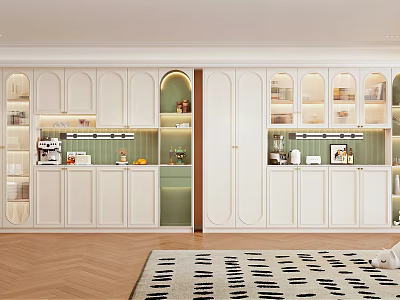 Modern White Wine Cabinet With Glass Doors And Display Shelves In Elegant Living Room Interior 3d model