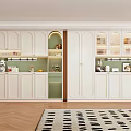 Modern White Wine Cabinet With Glass Doors And Display Shelves In Elegant Living Room Interior