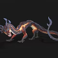 Mythical Dragon With Glowing Reddish Brown Body Blue Eyes And Long Tail