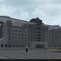 Modern Office Building Exterior With Glass Curtain Walls And Spacious Parking Lot