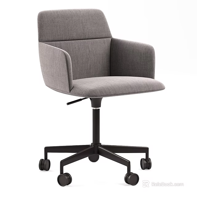 Gray Office Chair With Armrests Black Base And Wheels For Modern Workspace 3d model 