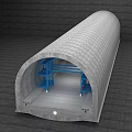 Spacious Concrete Tunnel Interior Featuring Blue Metal Framework And Construction Structure 3d model