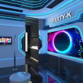 Modern Futuristic KTV Interior With Neon Lights Displays And Reflective Floor
