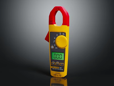 Electronic Clamp Meter With Red Yellow Housing And Digital LCD 3d model