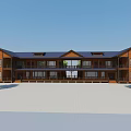 Wooden Two Story Detached Villa With Balconies Large Windows Dark Roof