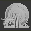 White Industrial Turbine Machinery 3D Model on Gray Reflective Platform